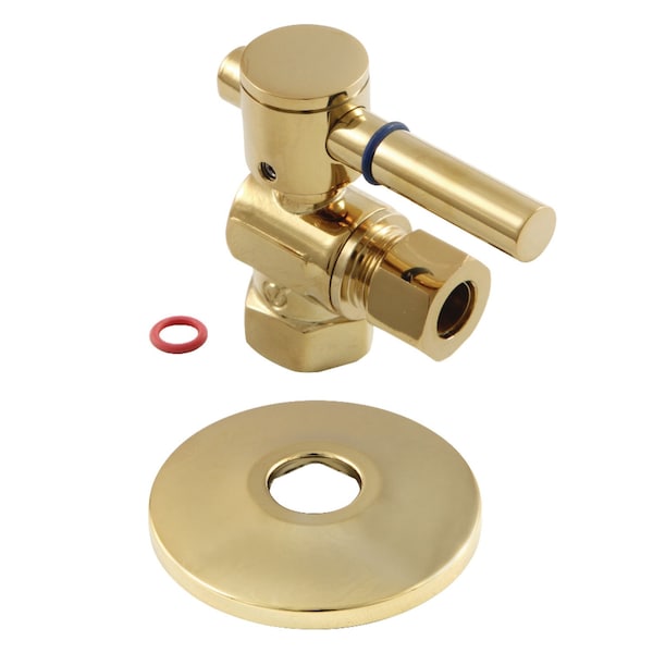 3/8" IPS X 3/8" OD Comp Quarter-Turn Angle Stop Valve W/ Flange, Brass